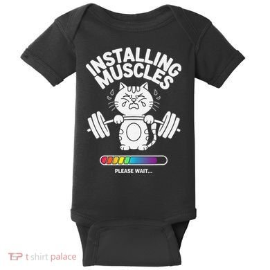Installing Muscles Please Wait Cat Workout Gym Fitness Baby Bodysuit