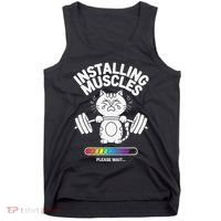 Installing Muscles Please Wait Cat Workout Gym Fitness Tank Top thumb 0