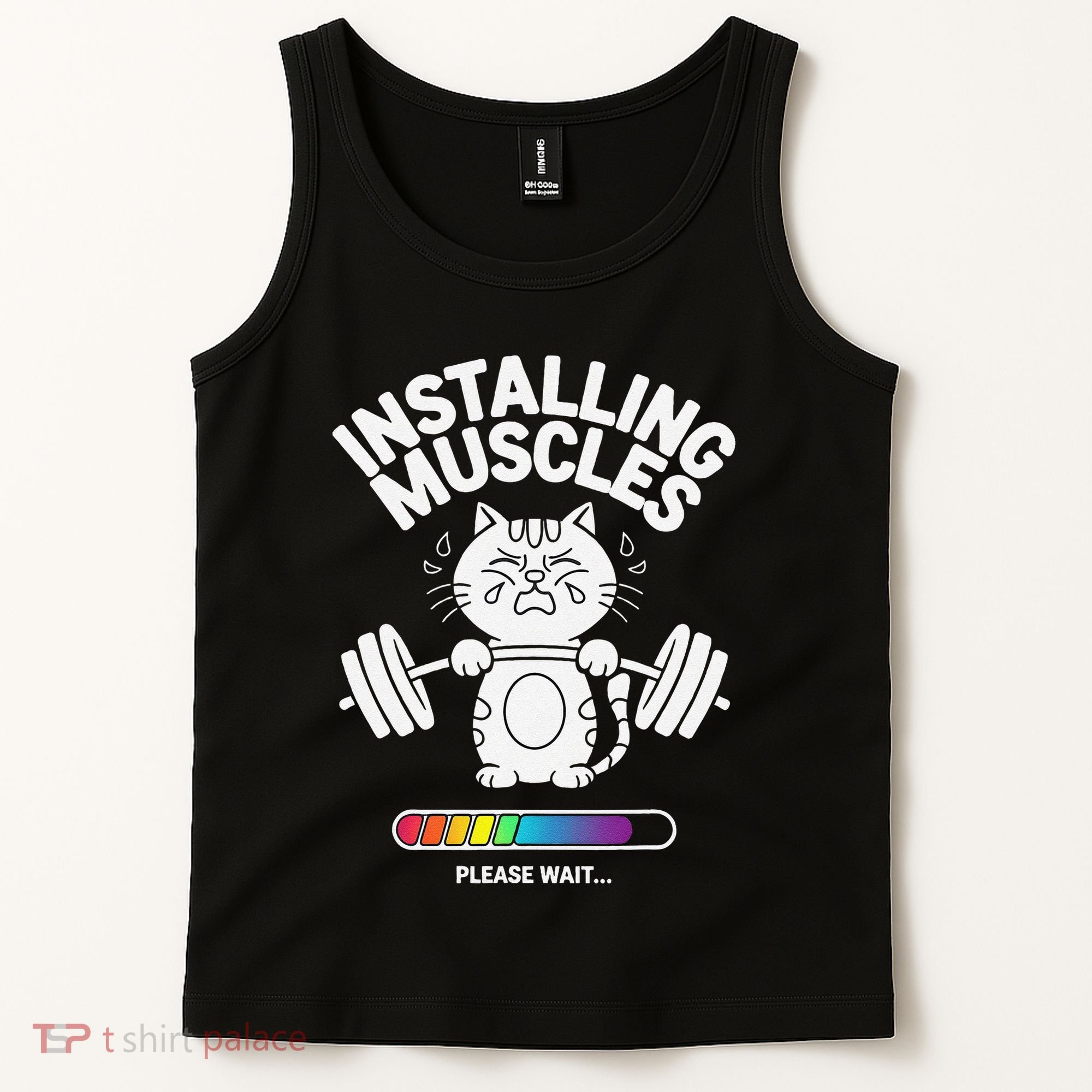 Installing Muscles Please Wait Cat Workout Gym Fitness Tank Top