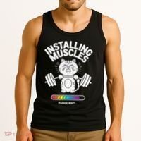 Installing Muscles Please Wait Cat Workout Gym Fitness Tank Top thumb 3