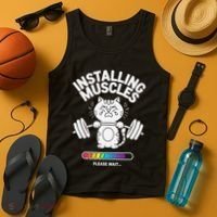 Installing Muscles Please Wait Cat Workout Gym Fitness Tank Top thumb 4