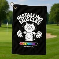 Installing Muscles Please Wait Cat Workout Gym Fitness Golf Towel thumb 1