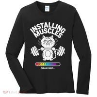 Installing Muscles Please Wait Cat Workout Gym Fitness Women's Long Sleeve Shirt thumb 0