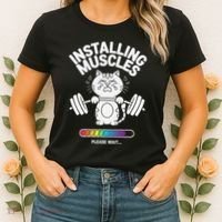 Installing Muscles Please Wait Cat Workout Gym Fitness Women's T-Shirt thumb 2