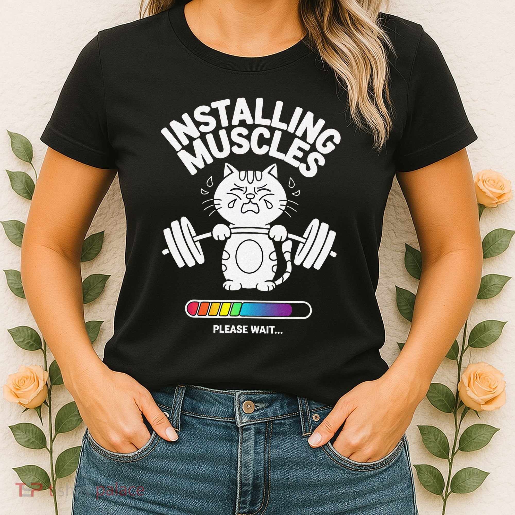 Installing Muscles Please Wait Cat Workout Gym Fitness Women's T-Shirt