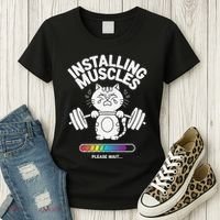 Installing Muscles Please Wait Cat Workout Gym Fitness Women's T-Shirt thumb 3