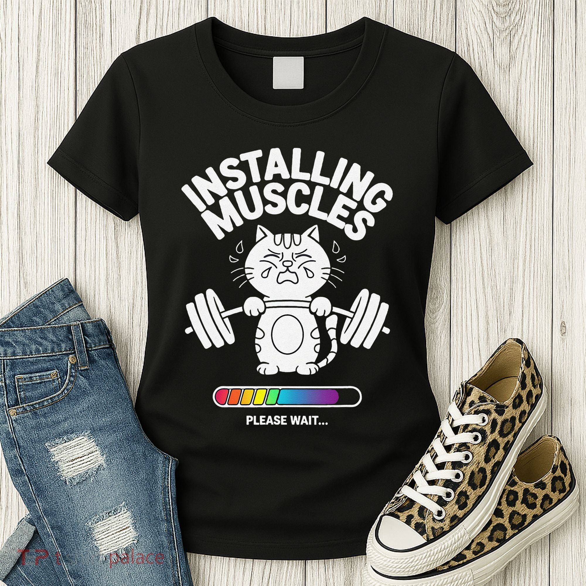 Installing Muscles Please Wait Cat Workout Gym Fitness Women's T-Shirt