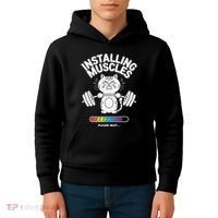 Installing Muscles Please Wait Cat Workout Gym Fitness Kids Hoodie thumb 4