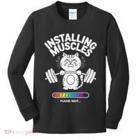 Installing Muscles Please Wait Cat Workout Gym Fitness Kids Long Sleeve Shirt thumb 0