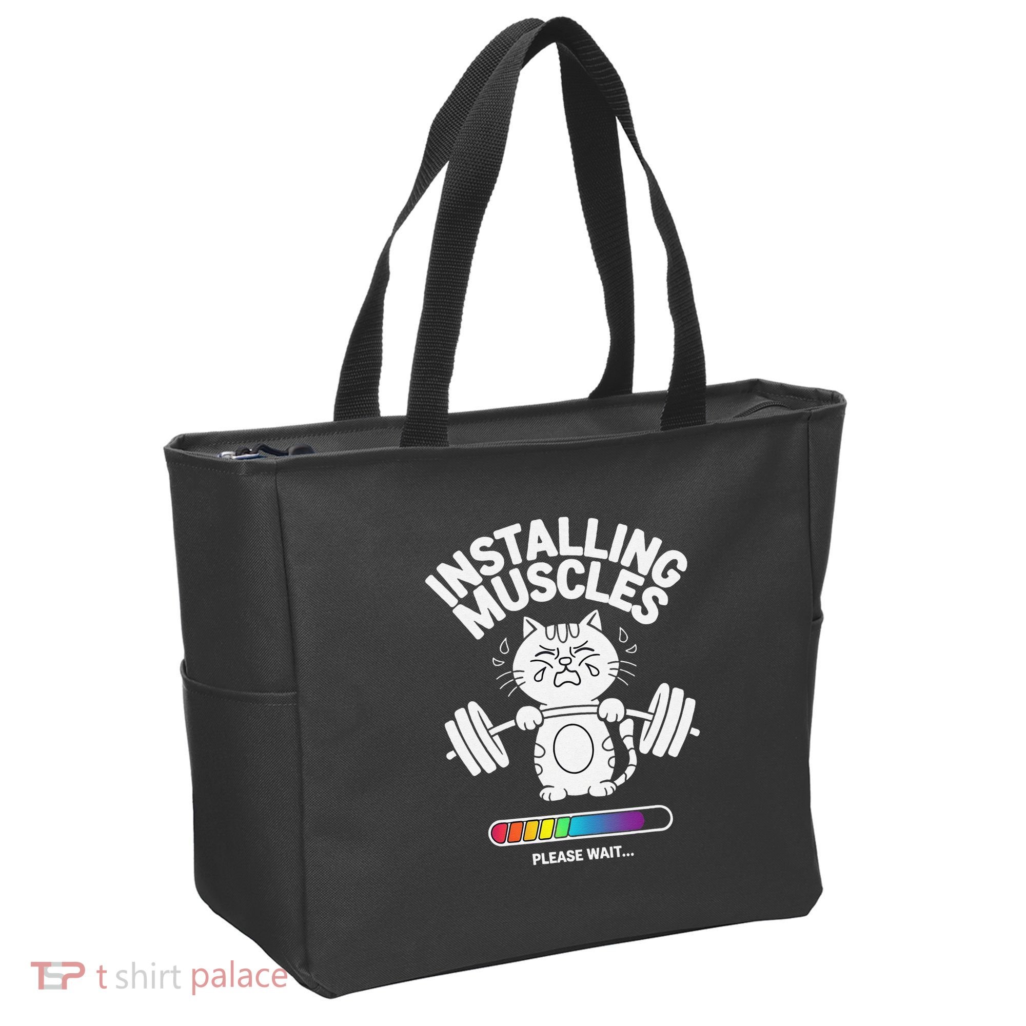 Installing Muscles Please Wait Cat Workout Gym Fitness Tote Bag