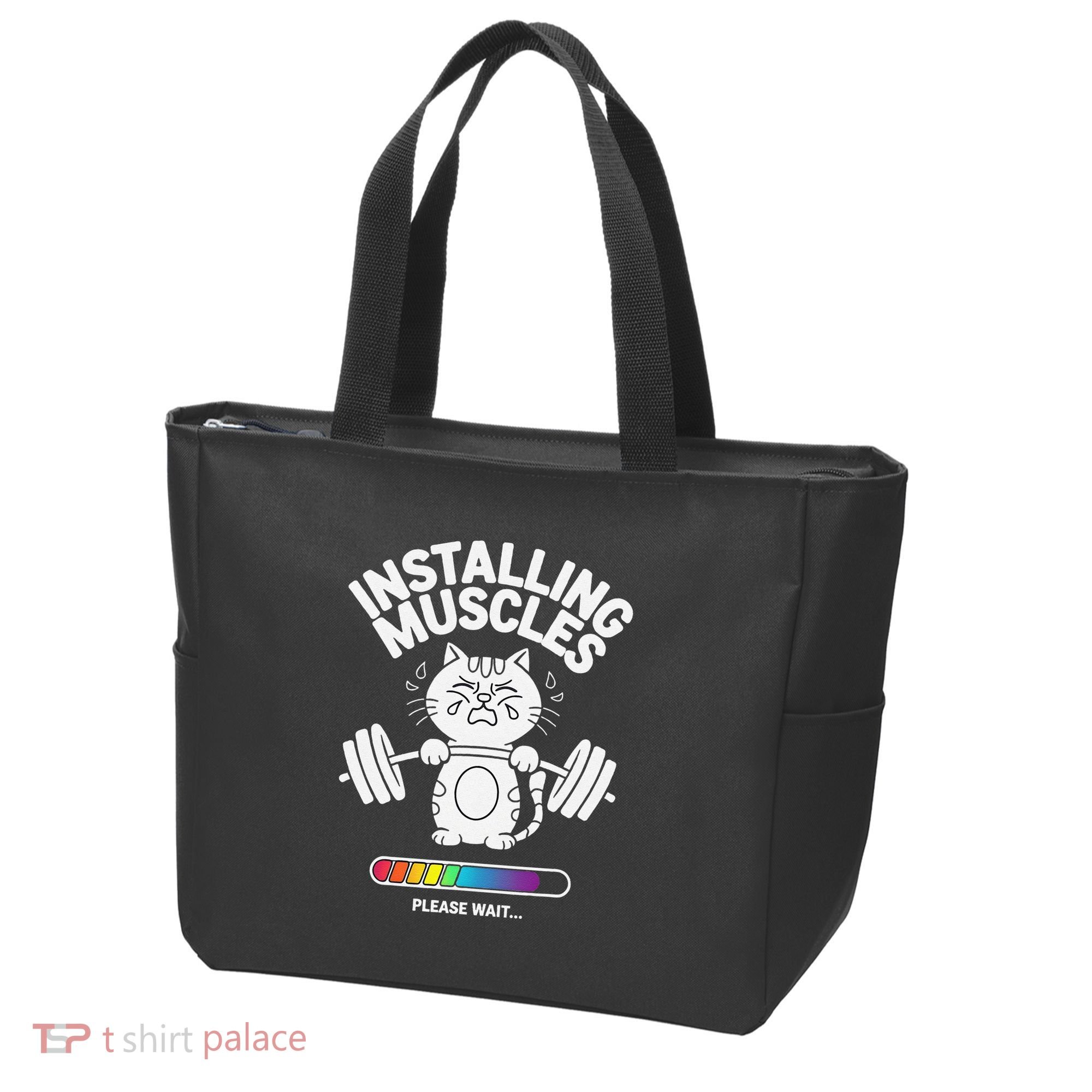 Installing Muscles Please Wait Cat Workout Gym Fitness Tote Bag