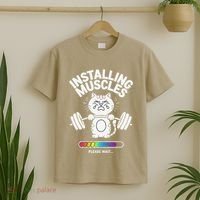 Installing Muscles Please Wait Cat Workout Gym Fitness T-Shirt thumb 2