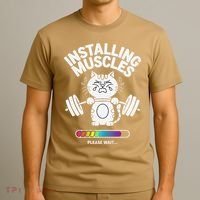 Installing Muscles Please Wait Cat Workout Gym Fitness T-Shirt thumb 3