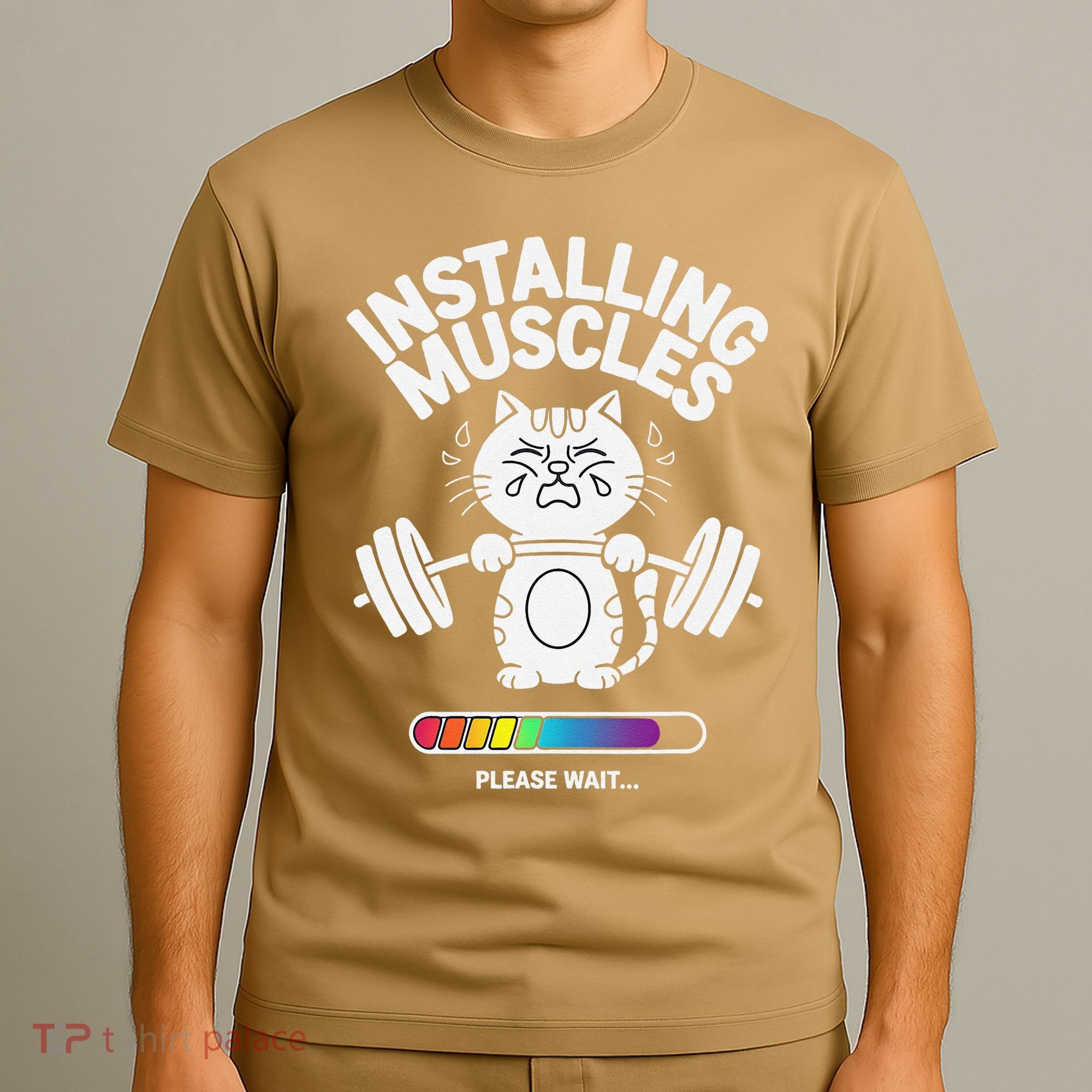 Installing Muscles Please Wait Cat Workout Gym Fitness T-Shirt