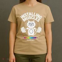 Installing Muscles Please Wait Cat Workout Gym Fitness T-Shirt thumb 4