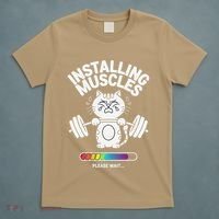 Installing Muscles Please Wait Cat Workout Gym Fitness T-Shirt thumb 5