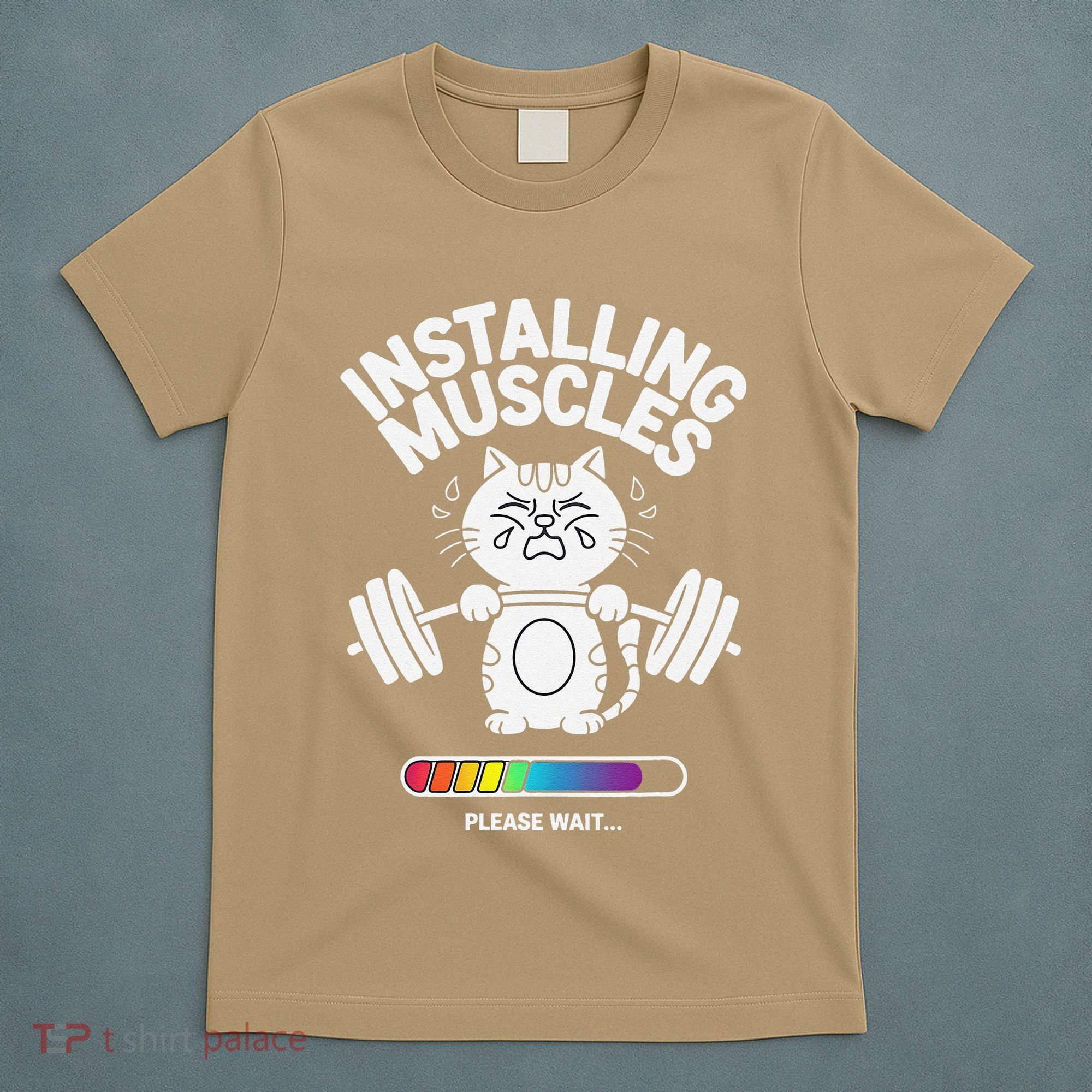 Installing Muscles Please Wait Cat Workout Gym Fitness T-Shirt