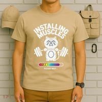 Installing Muscles Please Wait Cat Workout Gym Fitness T-Shirt thumb 6