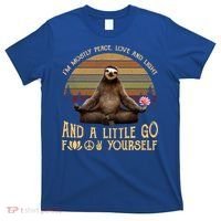 I'm Mostly Peace Love And Light Yoga Funny Sloth Vintage Gift T-Shirt thumb 0