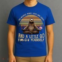 I'm Mostly Peace Love And Light Yoga Funny Sloth Vintage Gift T-Shirt thumb 3