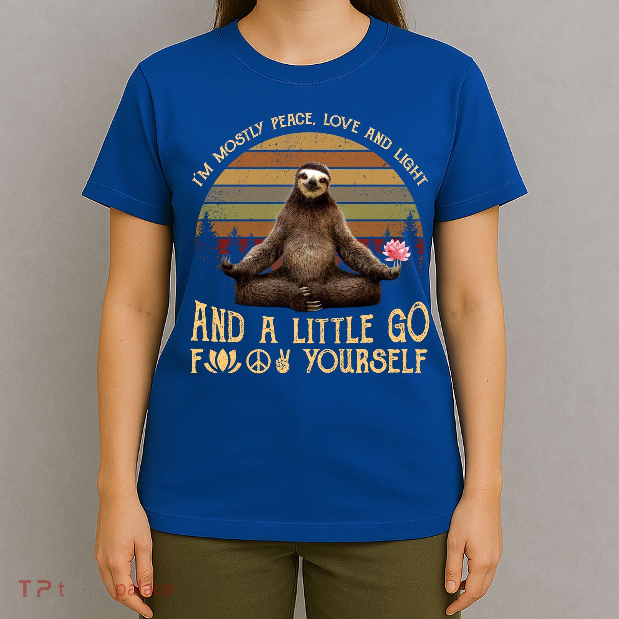 I'm Mostly Peace Love And Light Yoga Funny Sloth Vintage Gift T-Shirt