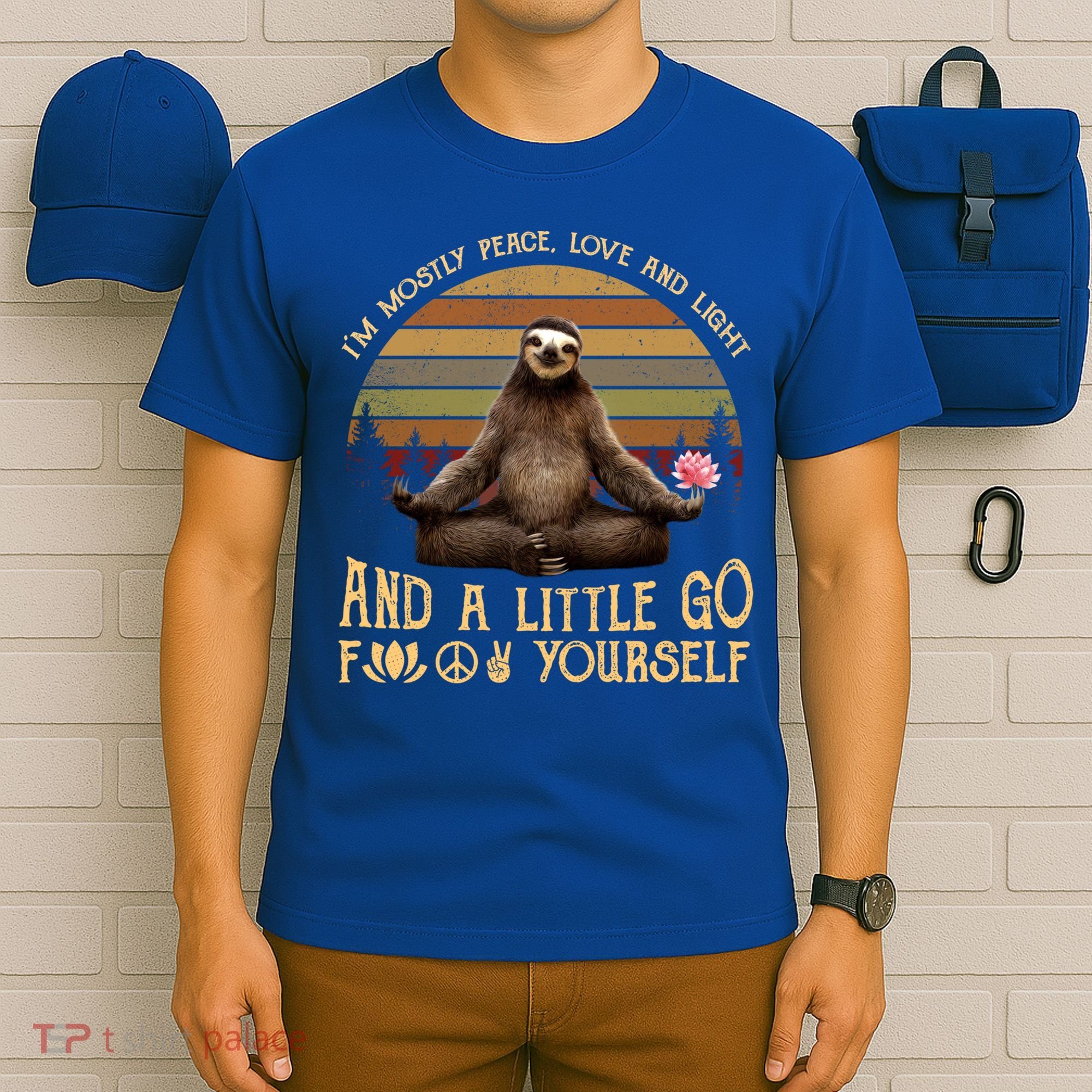 I'm Mostly Peace Love And Light Yoga Funny Sloth Vintage Gift T-Shirt