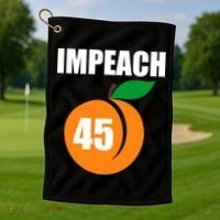 Impeach 45 Peach Emoji Anti Trump Impeachment Golf Towel thumb 1