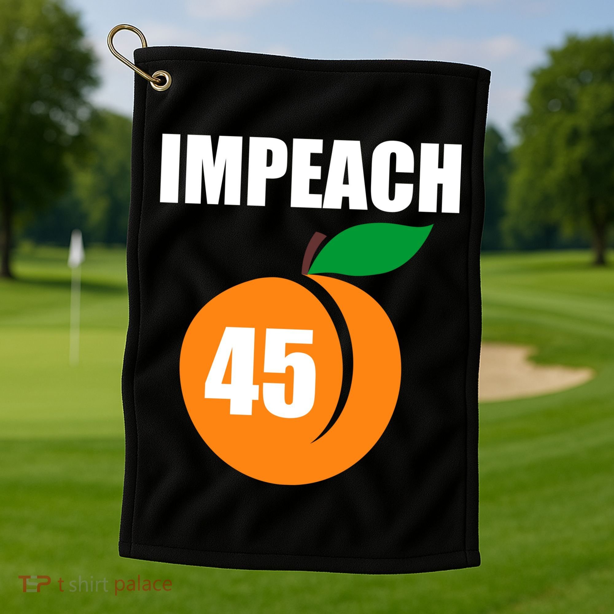 Impeach 45 Peach Emoji Anti Trump Impeachment Golf Towel