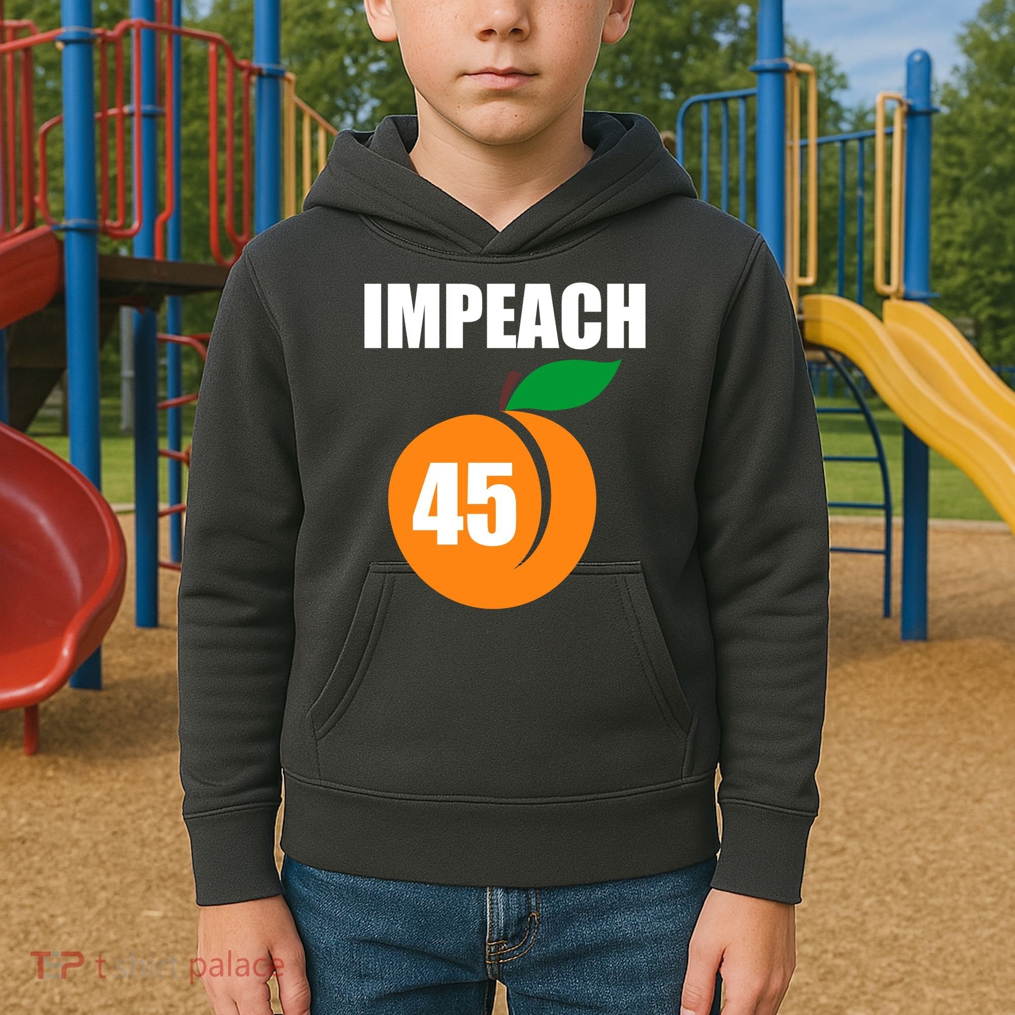 Impeach 45 Peach Emoji Anti Trump Impeachment Kids Hoodie