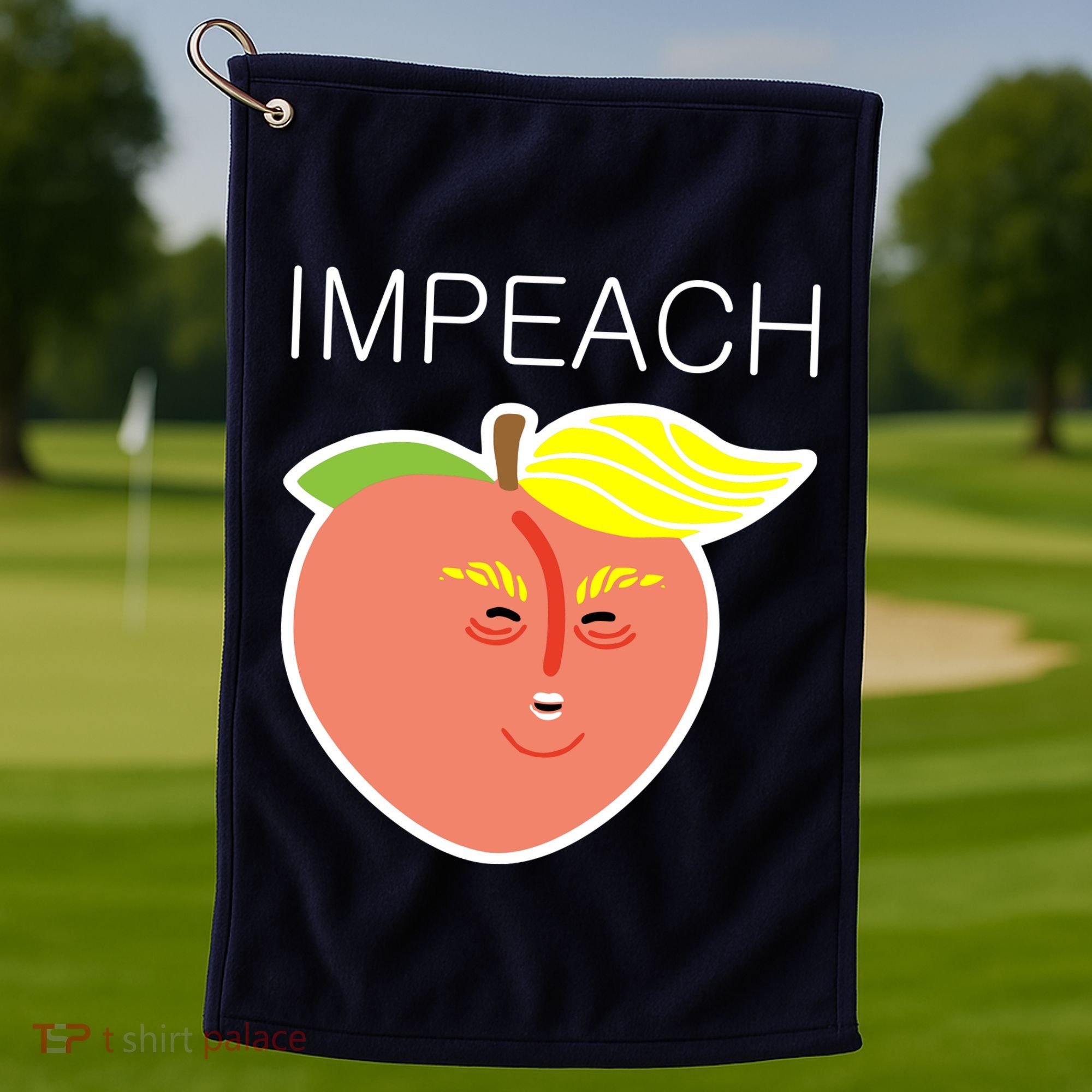 Impeach Donald Anti Trump Peach Emoji Impeachment Golf Towel