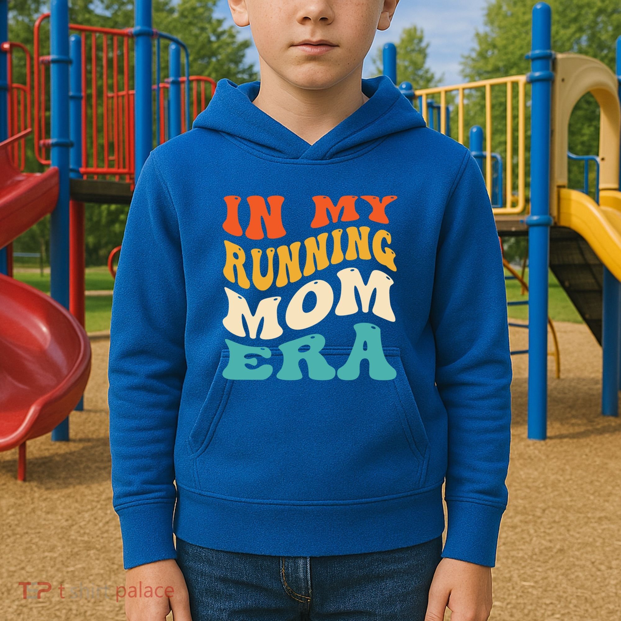 In My Running Mom Era Funny Runner Mom Retro Groovy Cute Gift Kids Hoodie