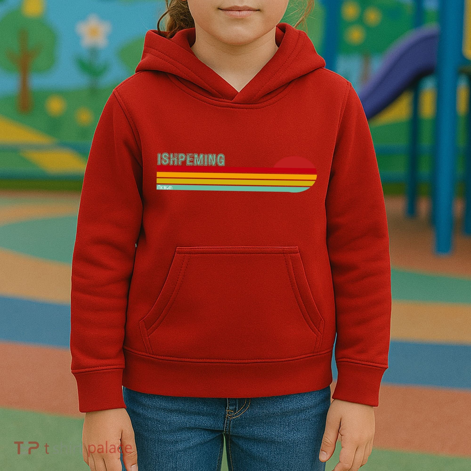 Ishpeming Michigan Retro Kids Hoodie