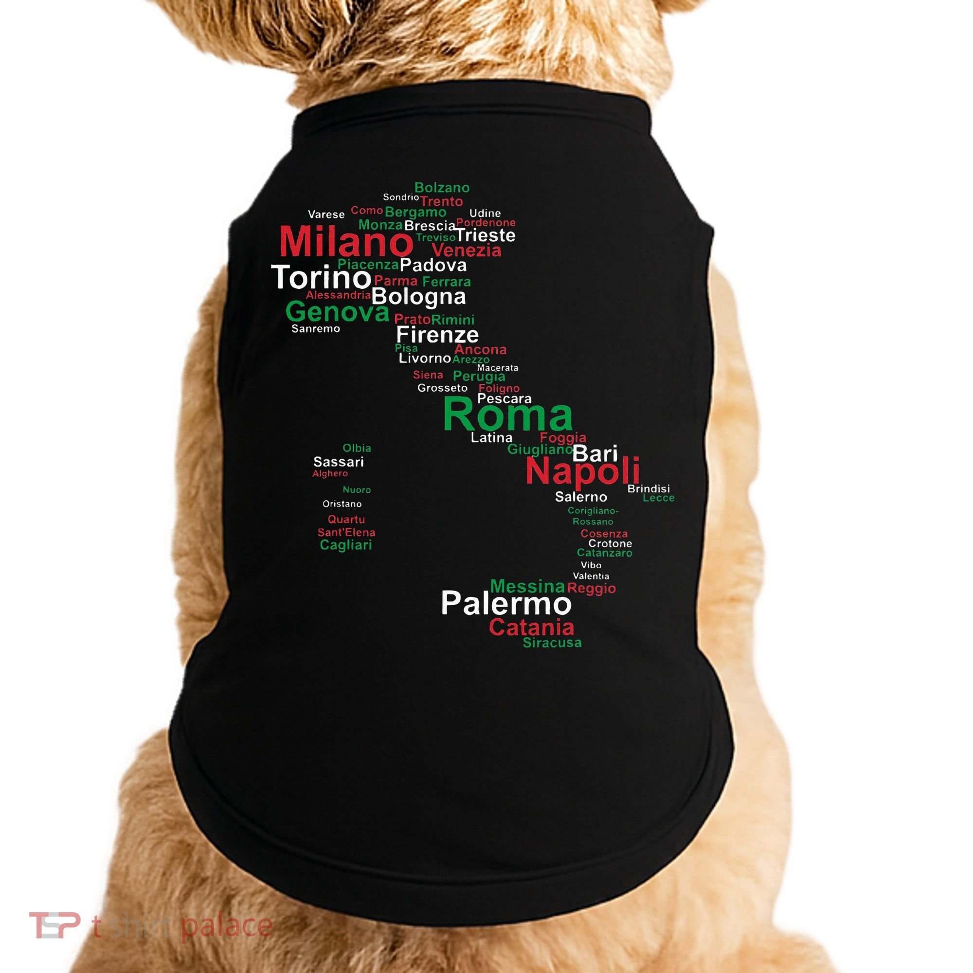 Italy Map Silhouette Flag Towns Cities Rome Travel Europe Doggie Tank