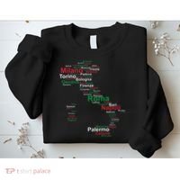 Italy Map Silhouette Flag Towns Cities Rome Travel Europe Sweatshirt thumb 2