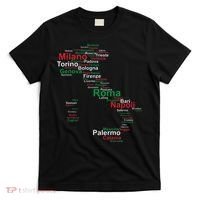 Italy Map Silhouette Flag Towns Cities Rome Travel Europe T-Shirt thumb 0
