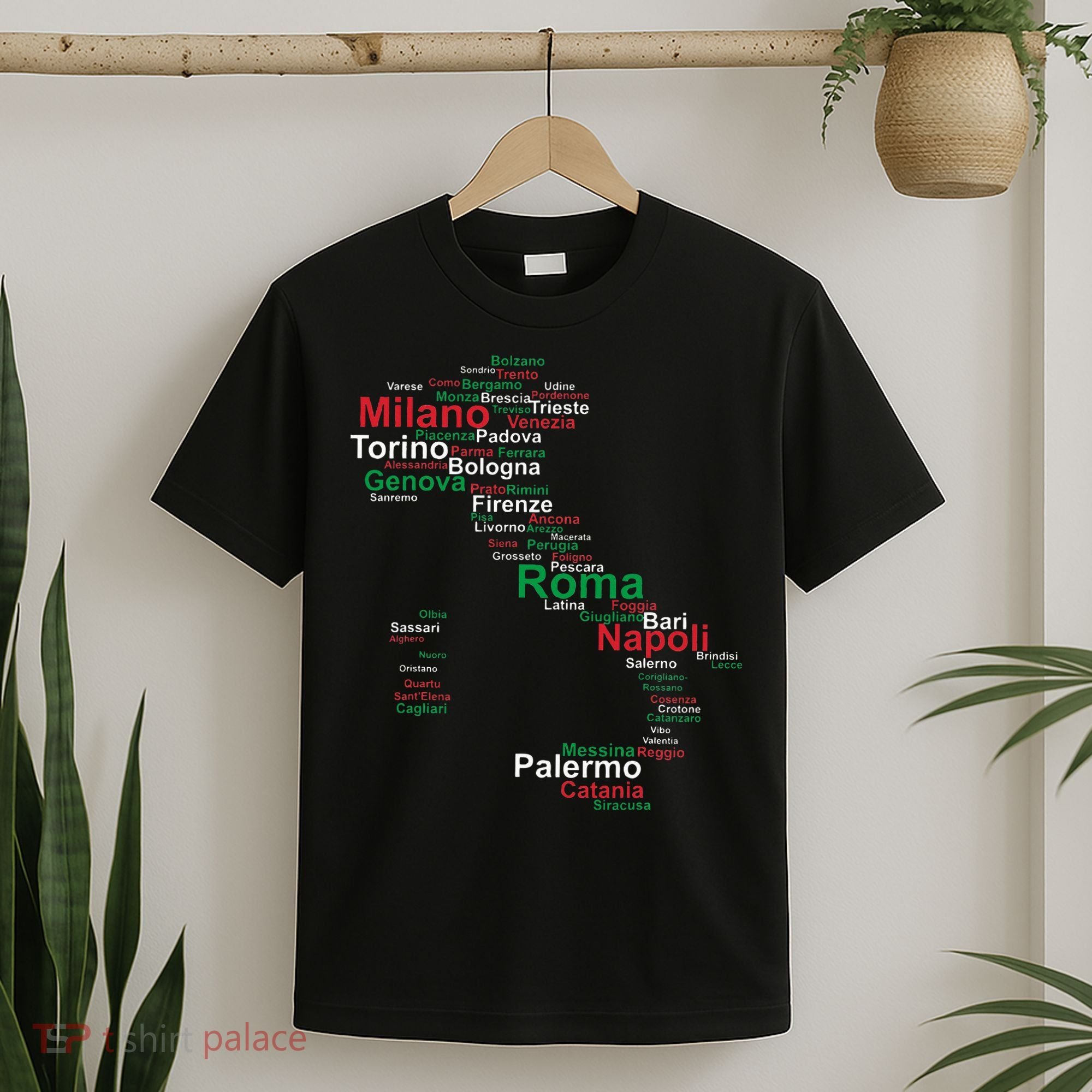Italy Map Silhouette Flag Towns Cities Rome Travel Europe T-Shirt