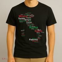 Italy Map Silhouette Flag Towns Cities Rome Travel Europe T-Shirt thumb 3