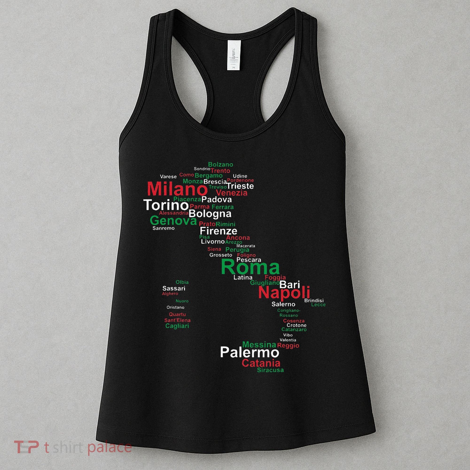 Italy Map Silhouette Flag Towns Cities Rome Travel Europe Women's Tank Top