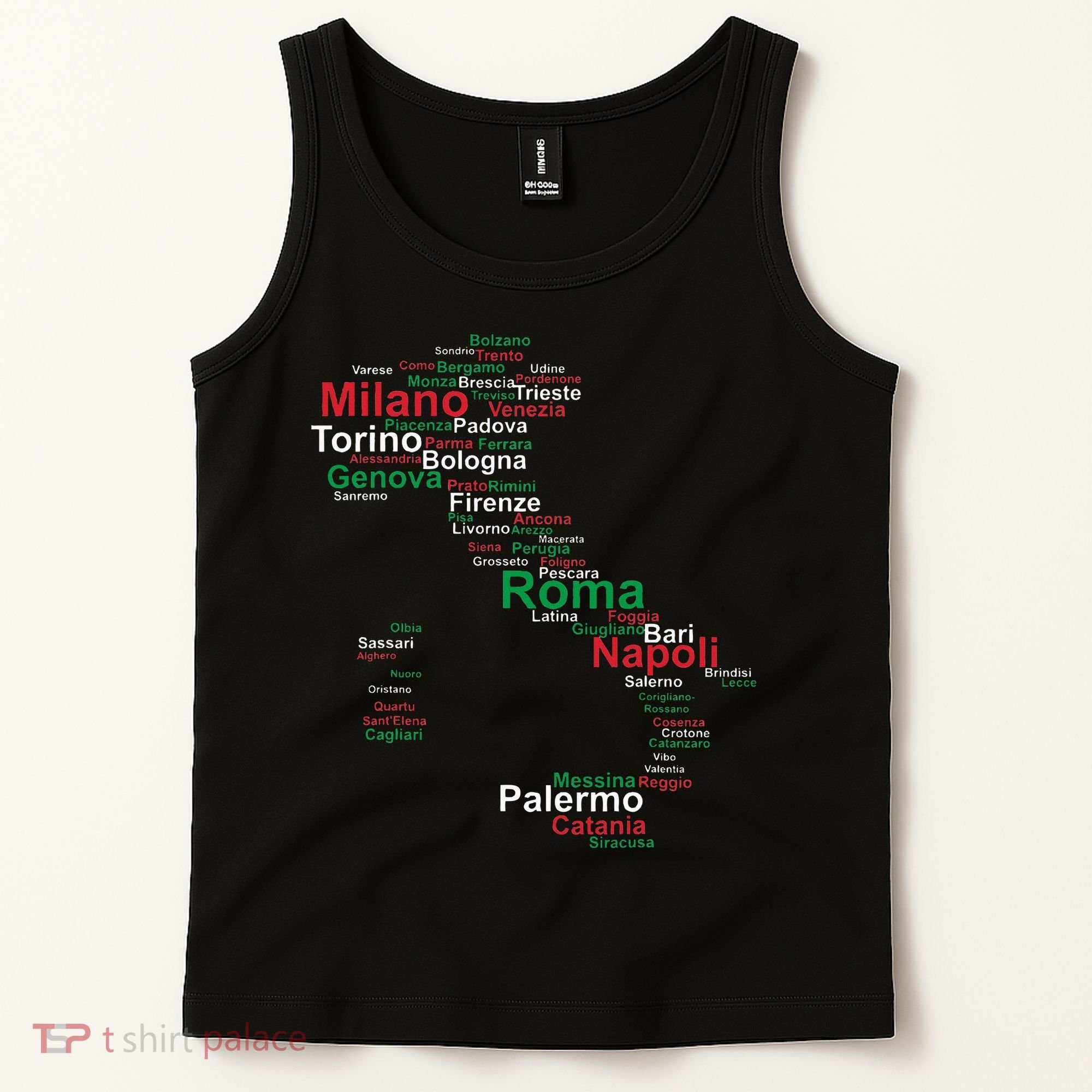 Italy Map Silhouette Flag Towns Cities Rome Travel Europe Tank Top