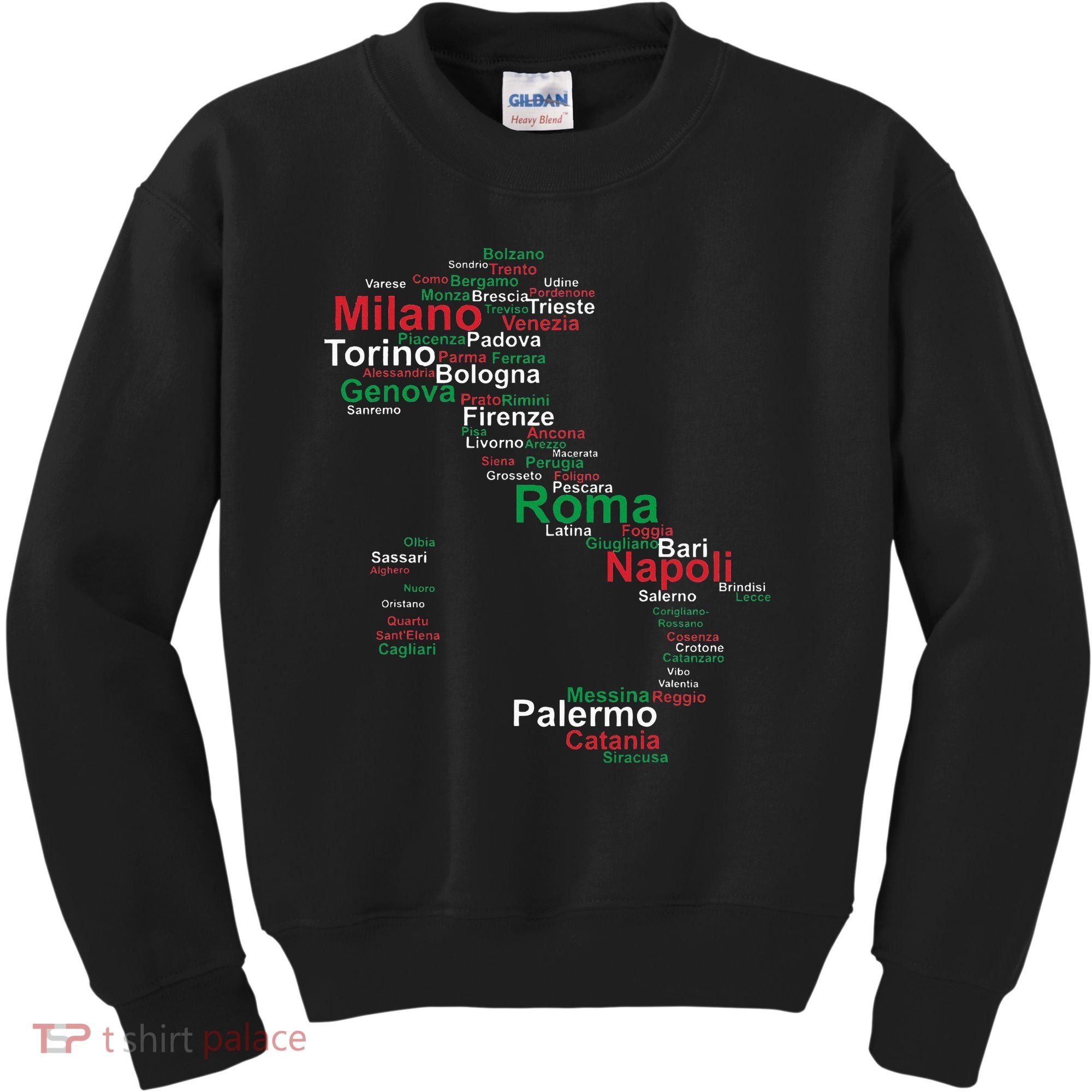 Italy Map Silhouette Flag Towns Cities Rome Travel Europe Kids Sweatshirt