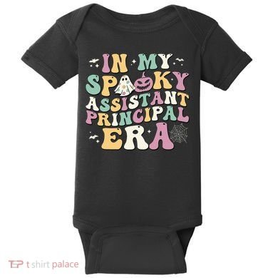 In My Spooky Assistant Principal Era Retro Ghost Halloween Baby Bodysuit