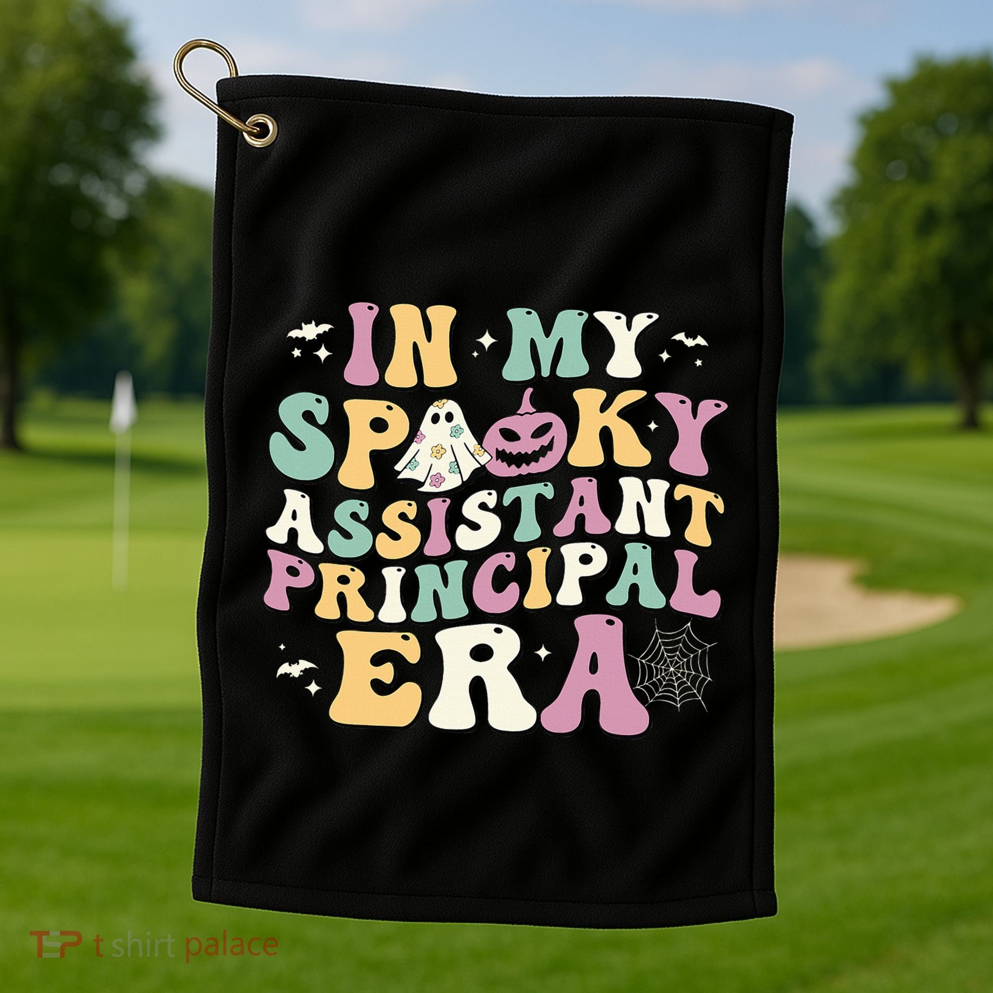 In My Spooky Assistant Principal Era Retro Ghost Halloween Golf Towel