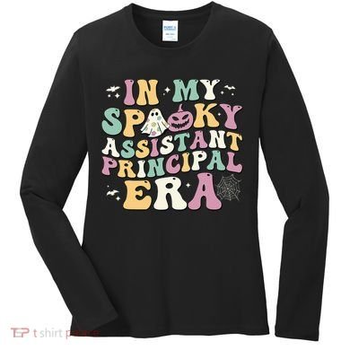 In My Spooky Assistant Principal Era Retro Ghost Halloween Women's Long Sleeve Shirt