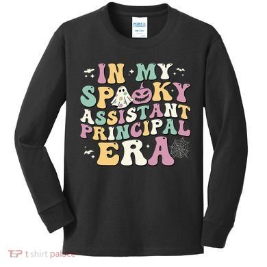 In My Spooky Assistant Principal Era Retro Ghost Halloween Kids Long Sleeve Shirt