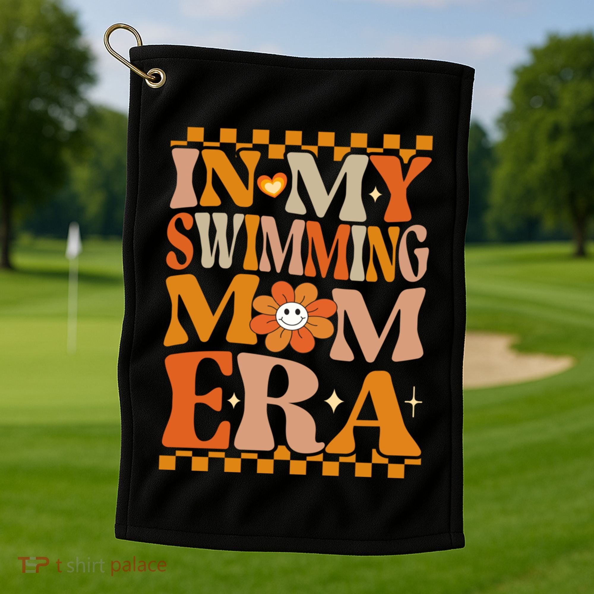 In My Swimming Mom Era Retro Groovy Hippie Swimming Cool Gift Golf Towel