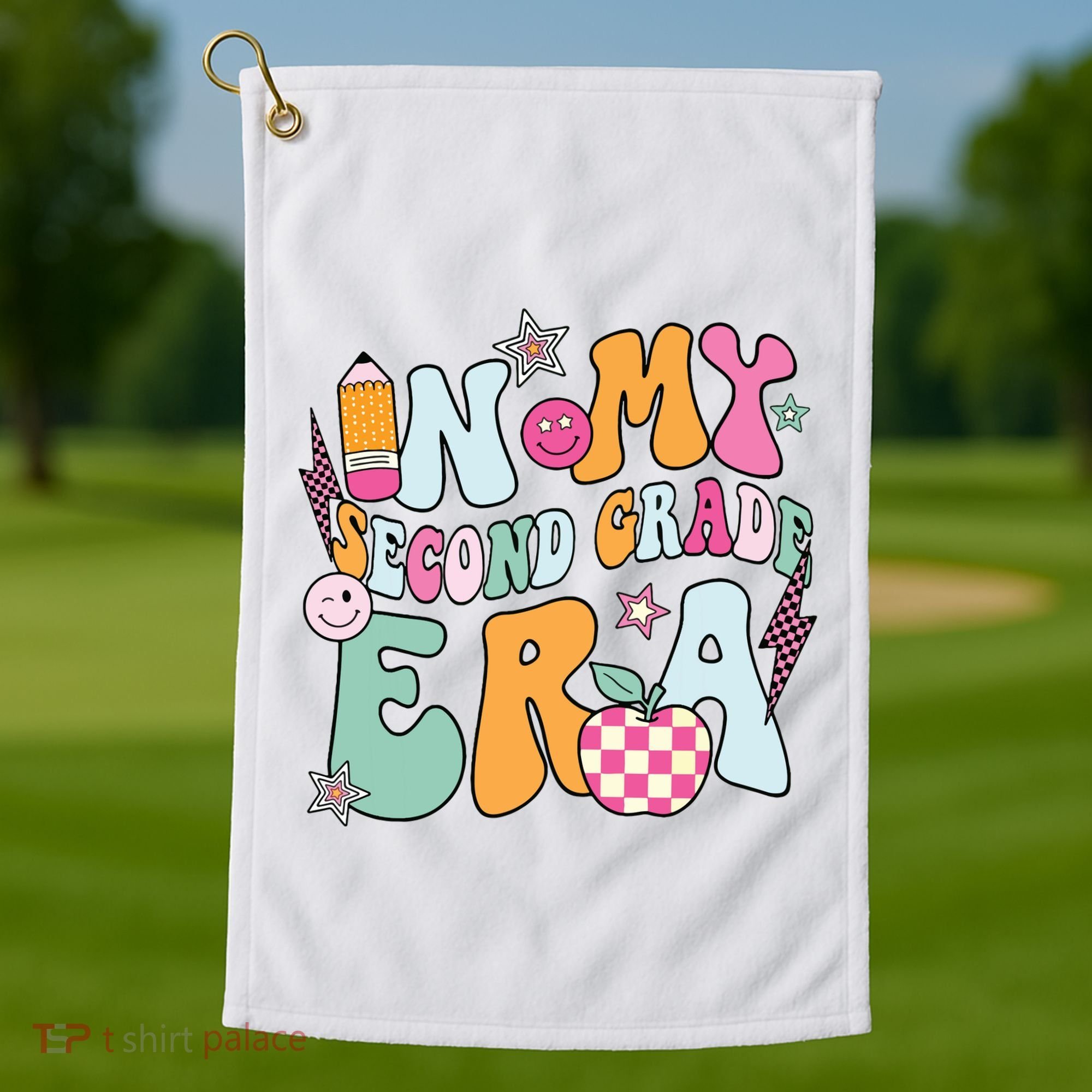 In My Second Grade Era Back To School Retro Groovy 2nd Grade Golf Towel