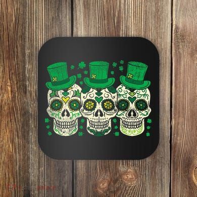 Irish Mexican Sugar Skull Leprechauns Cool St Patricks Day Coaster