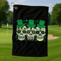 Irish Mexican Sugar Skull Leprechauns Cool St Patricks Day Golf Towel thumb 1