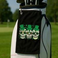 Irish Mexican Sugar Skull Leprechauns Cool St Patricks Day Golf Towel thumb 2