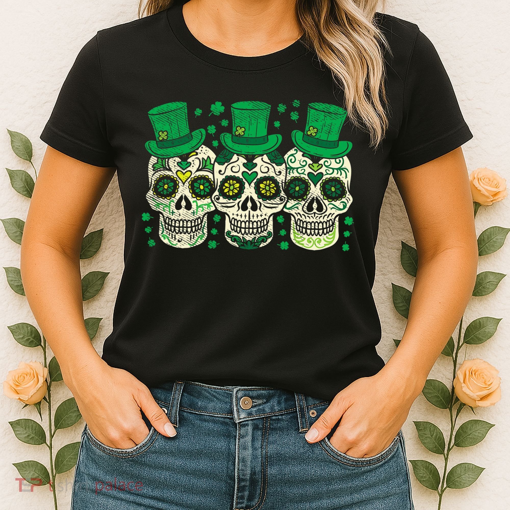 Irish Mexican Sugar Skull Leprechauns Cool St Patricks Day Women's T-Shirt